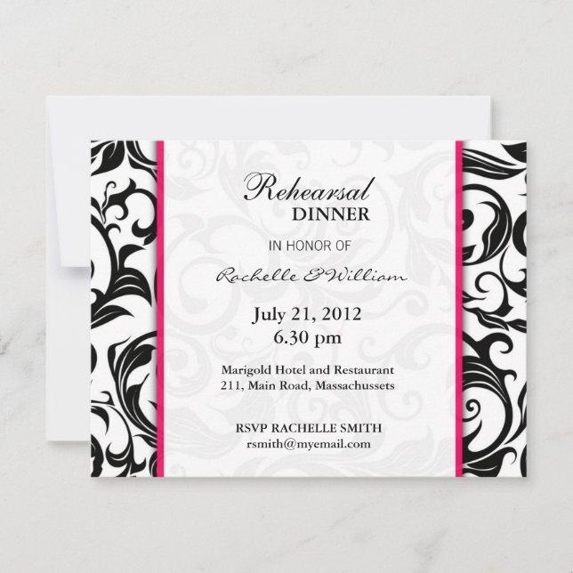 Hot Pink Swirl Rehearsal Dinner Card (Front)