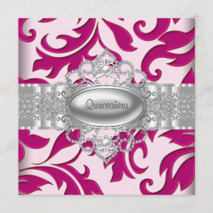 Hot Pink Swirls Quinceanera Invitations