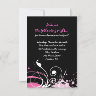 HOT PINK SWIRLS & STARS Bat Mitzvah Party Card