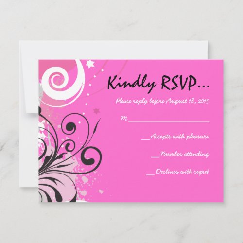 HOT PINK SWIRLS &amp; STARS Bat Mitzvah Reply Card