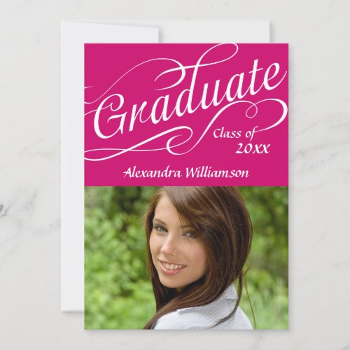 Hot Pink Swirly Script Graduate Invitation