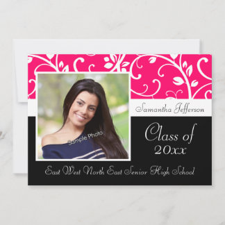 Hot Pink Swirly Vine Photo Graduation Announcement