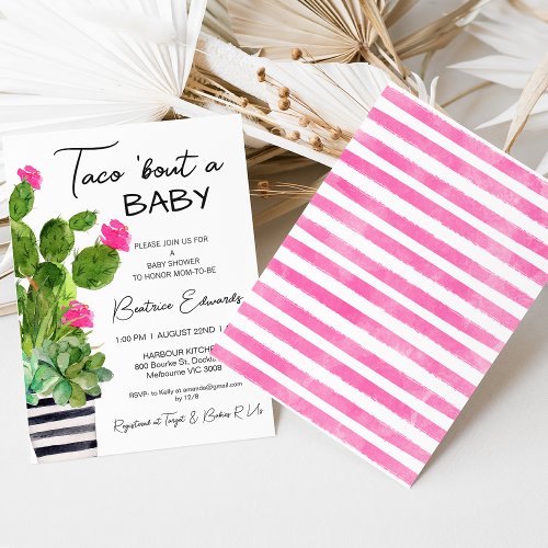 Hot Pink Taco Bout a Baby Cactus Baby Shower Invitation