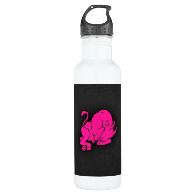 Hot Pink Taurus Bull Zodiac Sign Water Bottle (Front)