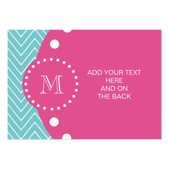 Hot Pink, Teal Blue Chevron  Your Monogram Business Cards