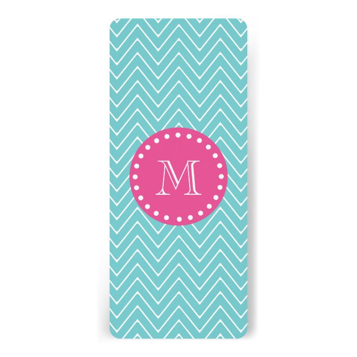 Hot Pink, Teal Blue Chevron  Your Monogram Personalized Invites