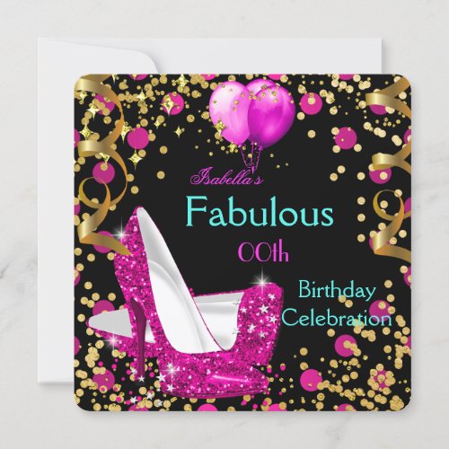 Hot Pink Teal Blue High Heels Birthday Party 2 Invitation