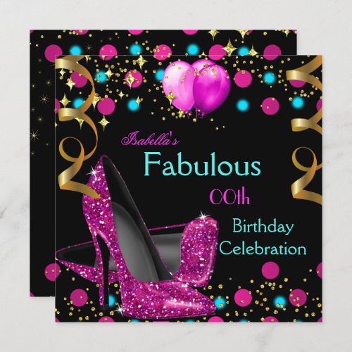 Hot Pink Teal Blue High Heels Shoes Birthday Party Invitation