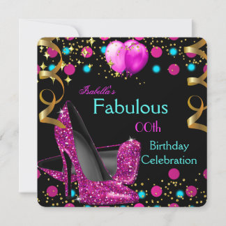 Hot Pink Teal Blue High Heels Shoes Birthday Party Invitation