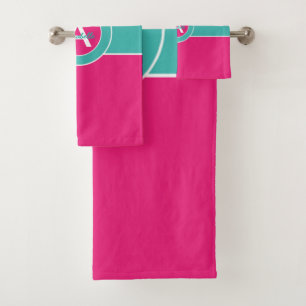 Hot Pink Teal Monogram Personalized Bath Towel Set