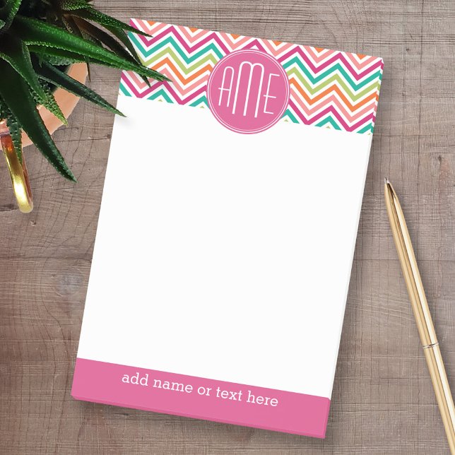Hot Pink Teal Orange Chevrons Custom Monogram Post-it Notes (Custom Post-it Note Pads - Add your name and other text)