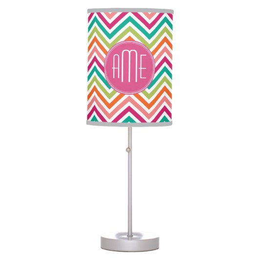Hot Pink Teal Orange Chevrons Custom Monogram Table Lamp (Front)