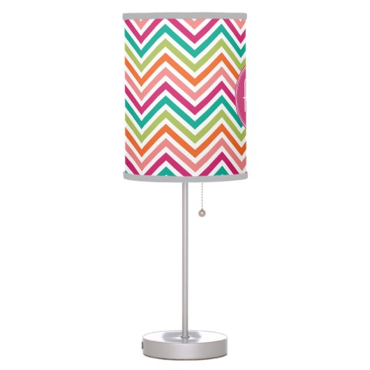 Hot Pink Teal Orange Chevrons Custom Monogram Table Lamp (Left)
