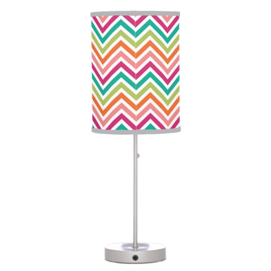 Hot Pink Teal Orange Chevrons Custom Monogram Table Lamp (Back)