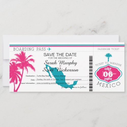 Hot Pink  Teal Save the Date to Mexico