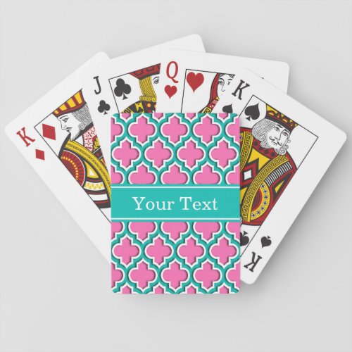 Hot Pink Teal White Moroccan 5DS Name Mon Poker Cards