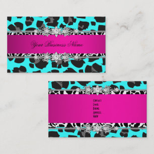 Hot Pink Teal Wild Animal Black Jewel Look Image Business Card