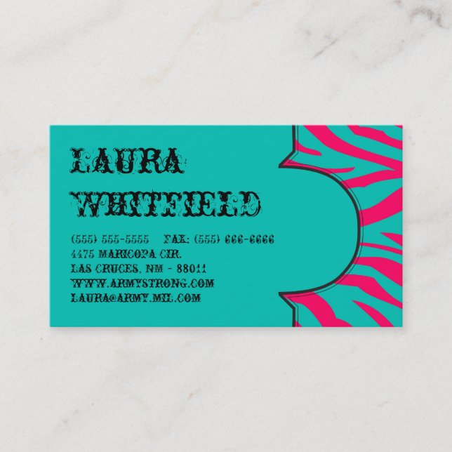 Hot Pink Teal Zebra Print Animal Business Card (Front)
