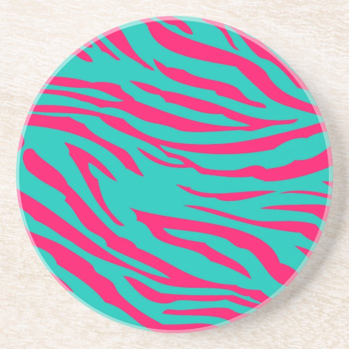 Hot Pink Teal Zebra Print Animal Pattern Coasters