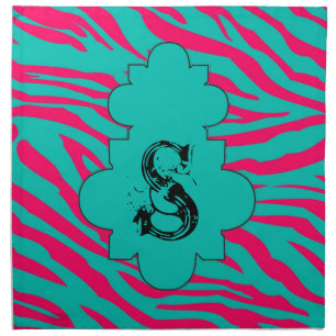 Hot Pink Teal Zebra Print Animal Pattern Napkins