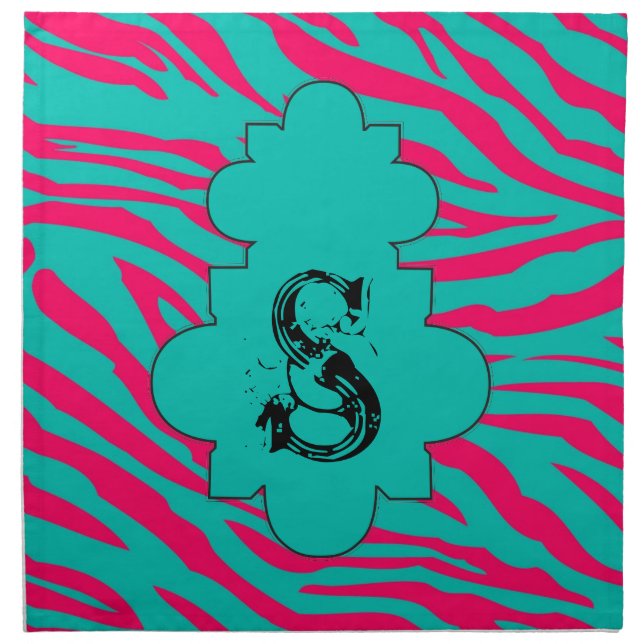 Hot Pink Teal Zebra Print Animal Pattern Napkins (Front)