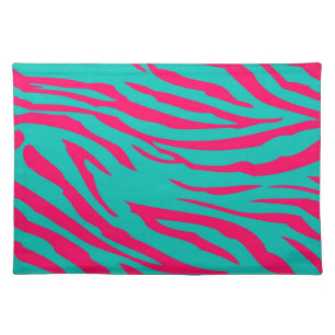 Hot Pink Teal Zebra Print Animal Pattern Placemat