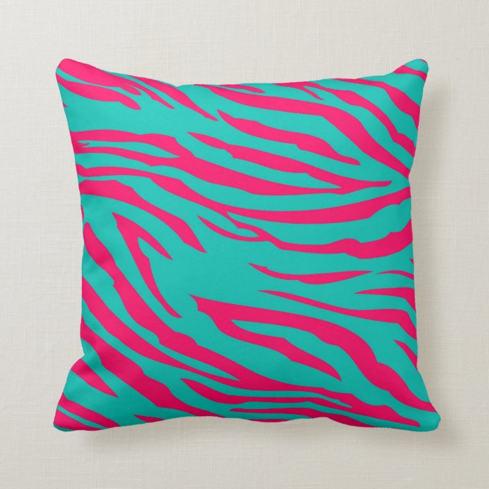Hot Pink Teal Zebra Print Couch Throw Pillow