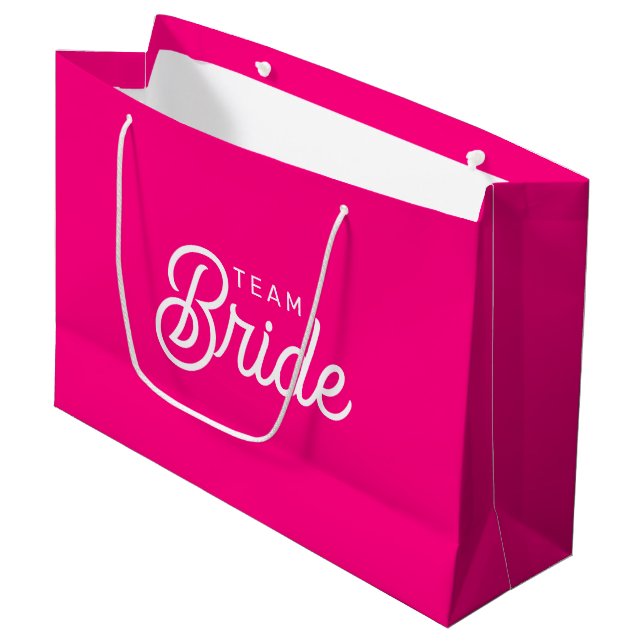 Hot Pink Team Bride Custom Gift Bag (Front Angled)