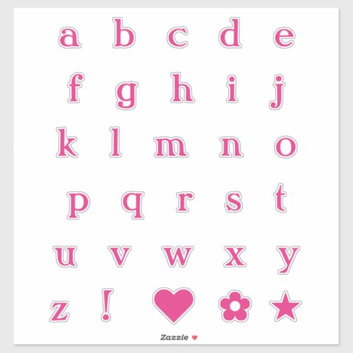 Hot Pink Text Letters  Monogram Alphabet Stickers