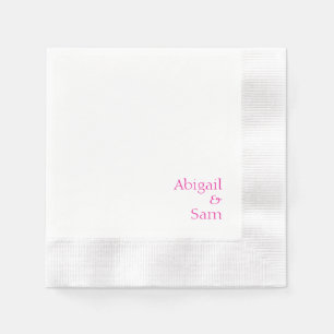 Hot Pink Text Personalized White Coined Wedding Napkins