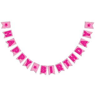 HOT PINK TEXT & SOFT PINK COLOR ☆ HAPPY BIRTHDAY ☆ BUNTING FLAGS