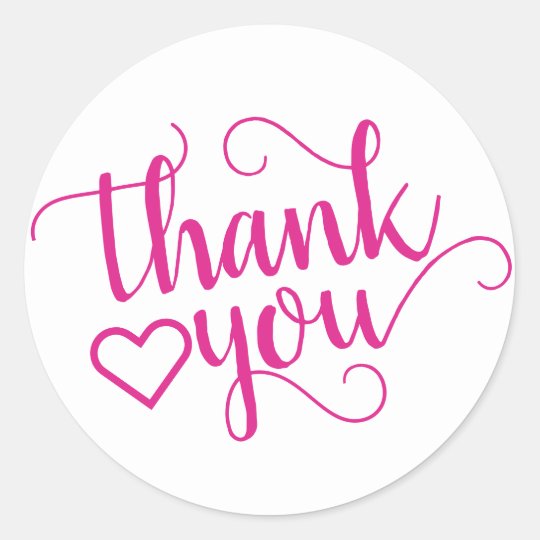 Hot Pink Thank You | Bubblegum Pastel Heart Script Classic Round ...