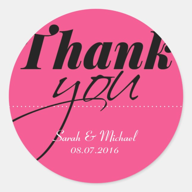 Hot Pink Thank You Party Favor Stickers (Front)