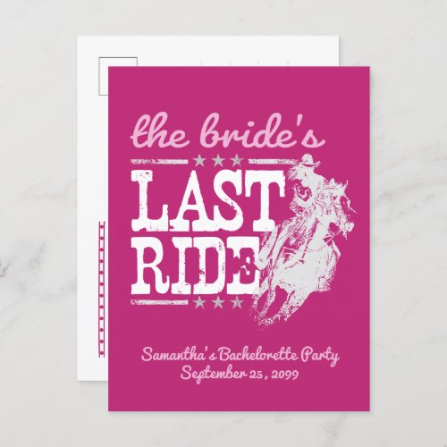 Hot Pink The Brides Last Ride Invitation Postcard