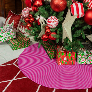 Hot Pink Thin Concentric Circles Brushed Polyester Tree Skirt