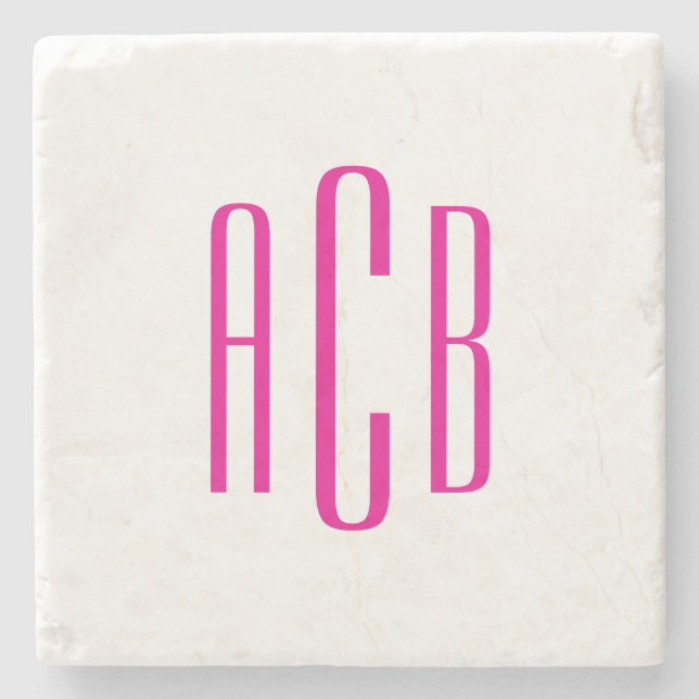 Hot Pink Three Letter Monogram Stone Coaster (Front)
