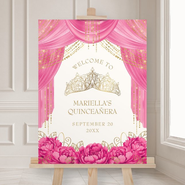 Hot Pink Tiara Crown Quinceanera Welcome Foam Board (Creator Uploaded)