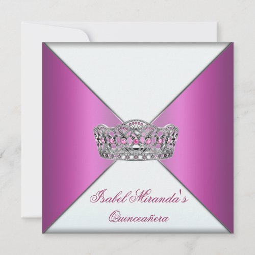 Hot Pink Tiara Quinceanera 15th Party Invitation
