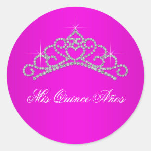 Hot Pink Tiara Sweet 15 Quinceanera Classic Round Sticker