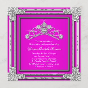 Hot Pink Tiara Sweet 15 Quinceanera Invitation