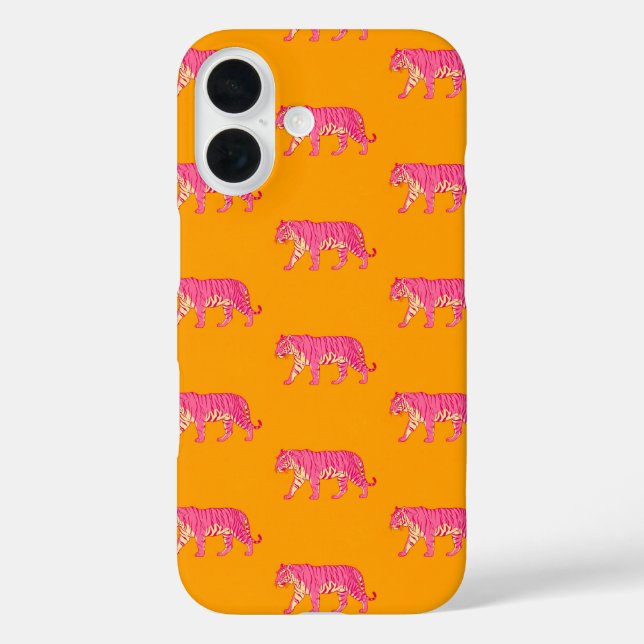 Hot Pink Tiger on Bold Orange Boho Pattern Case-Mate iPhone Case (Back)