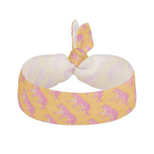 Hot Pink Tiger on Bold Orange Boho Pattern Elastic Hair Tie