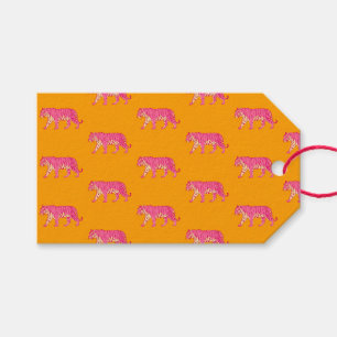 Hot Pink Tiger on Bold Orange Boho Pattern Gift Tags