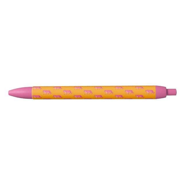 Hot Pink Tiger on Bold Orange Boho Pattern Pen (Front)