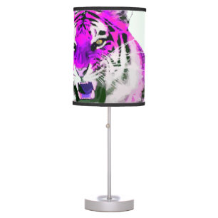 Hot Pink Tiger Portrait Painting Table Lamp