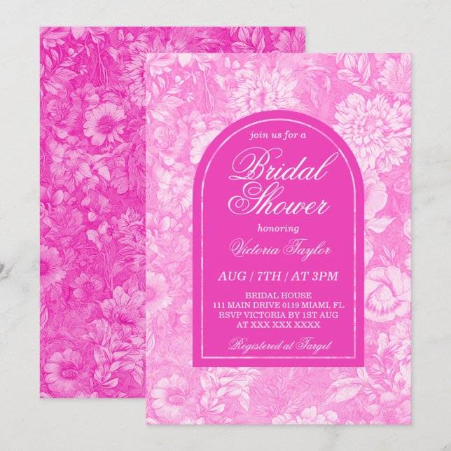 Hot Pink Toile Victorian Bridal Shower Invitation (Front/Back)