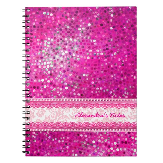 Hot Pink Tones Glitter Texture-Monogram 2 Notebook (Front)