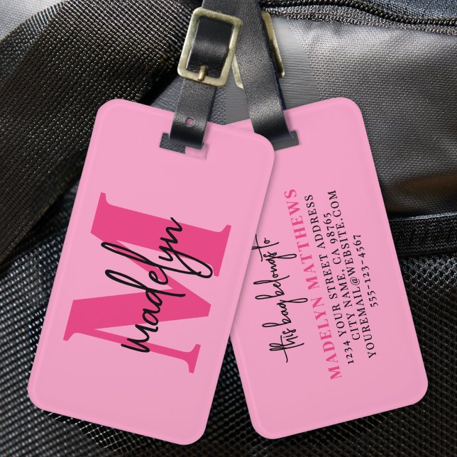Hot Pink Traveler Initial Name Monogram Luggage Tag (Hot Pink Traveler Initial Name Monogram Luggage Tag)