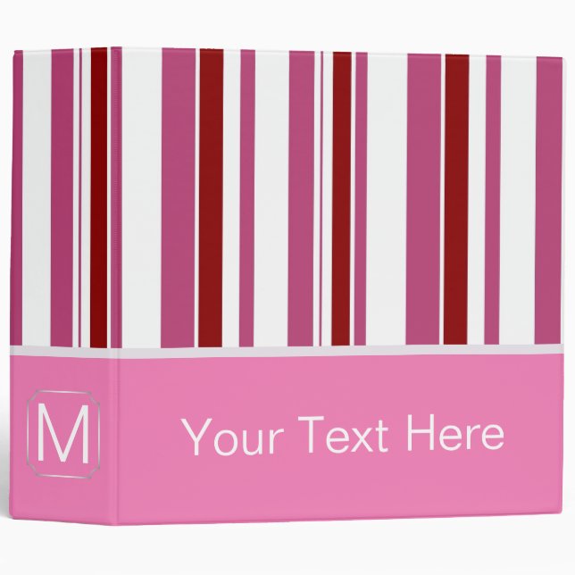 Hot Pink Trendy Stripes Pattern 3 Ring Binder (Front/Spine)