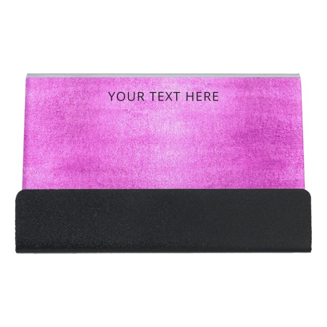 Hot Pink -Trendy Stylish Modern Desk Business Card Holder (Front)